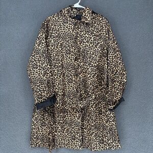 Capelli New York Leopard Print Hooded Trench Coat Belted Rain Jacket Large